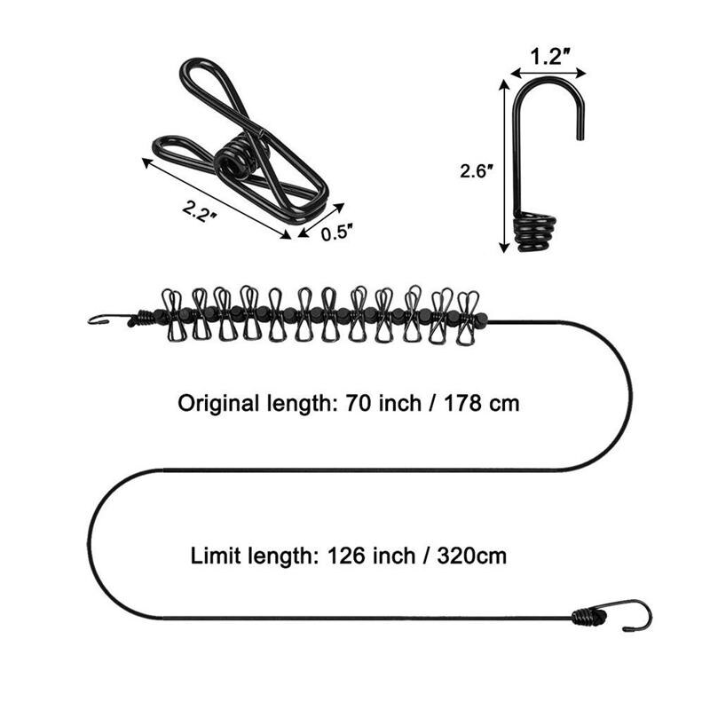 Corde à linge Flexible, épingle à linge portable 12 pièces, 13 boutons noirs pour camping, randonnée, plage et maison (noir + violet)