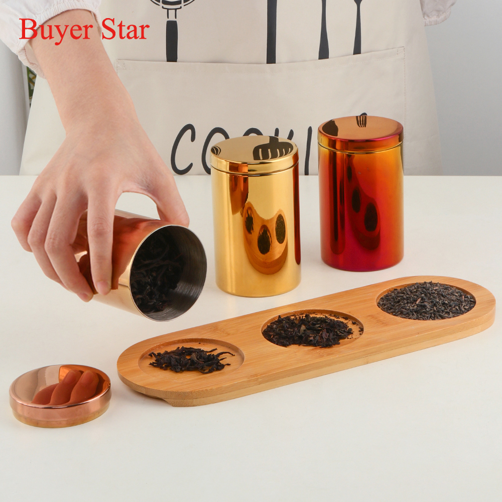 200ml Gold Tea caddies Stainless steel tea Box Jar Storage Holder table-top Metal tea canister Candies Cans Teaware containers