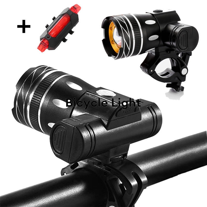 Juego de luces LED para bicicleta, faro recargable por USB, linterna frontal con zoom, resistente al agua, 1000 lúmenes