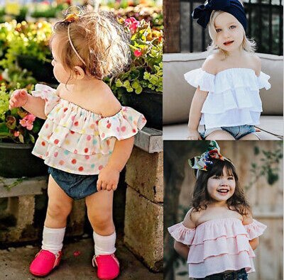 Newborn Kid Child Baby Girls Summer Blouse Off Shoulder Ruffled Dot Tops Shirt Blouse Summer Clothes Baby Girl 0-3T