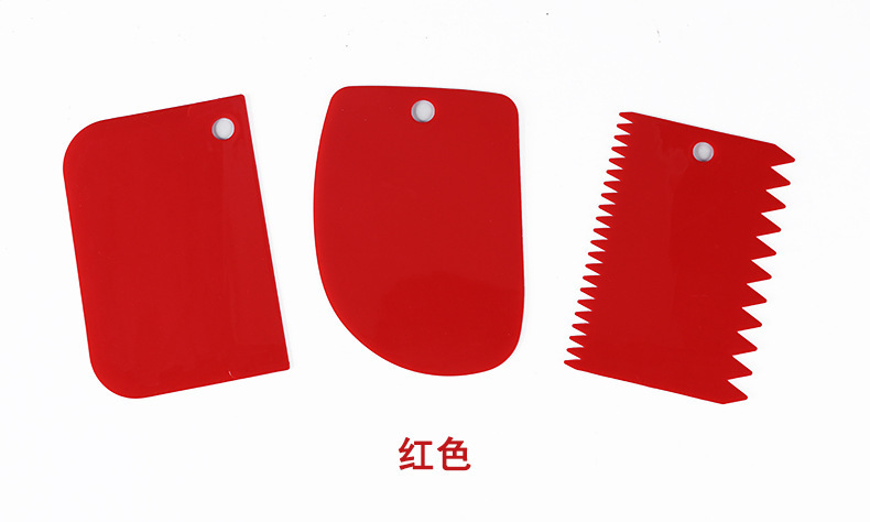 3PCS/Lot Dough Cake Cutter Slicer Spatula for Cake Cream Scraper Pasty Cutters Scraper Irregular Teeth Edge DIY Smoother: B-RED