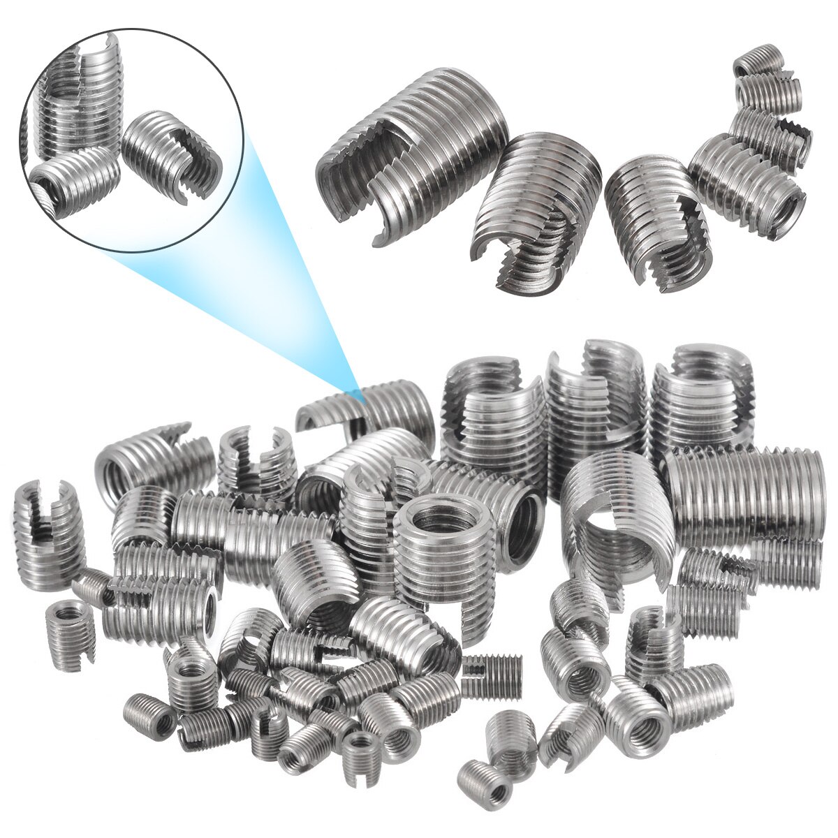 50 stks/set Draad Reparatie Insert Kit Rvs M3/M4/M5/M6/M8/M10/ m12 Zilveren Zelftappende Sleuven