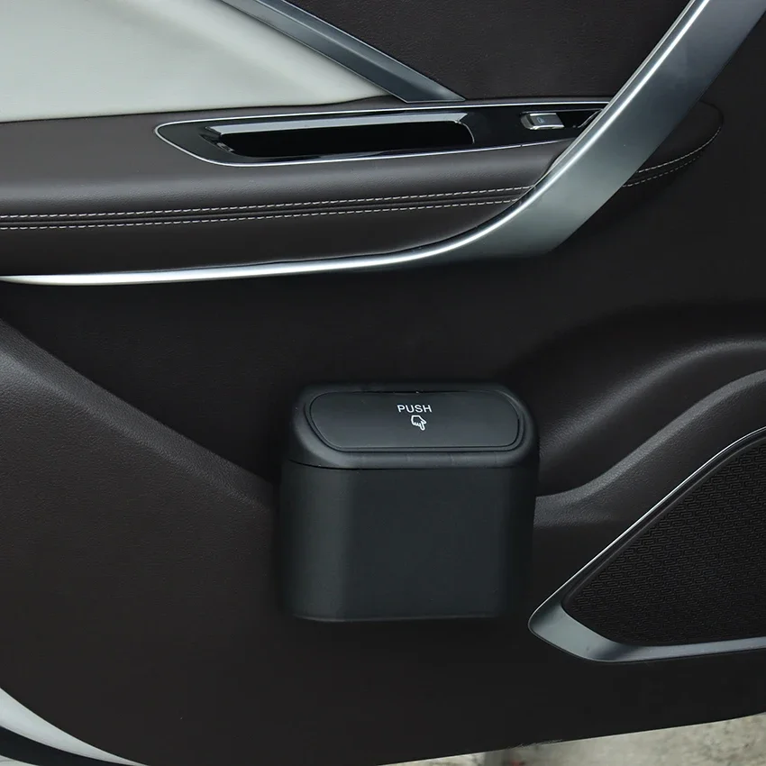 Car Clamshell Trash Bin Hanging Vehicle Garbage Dust Case Storage Box Black ABS Square Pressing Trash Can Universal Organizer