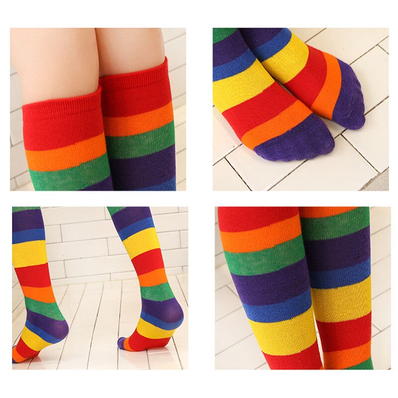 Calzini Rainbow Per Bambine - Cotone Colorato Con Strisce, Ginocchio - Foto 6
