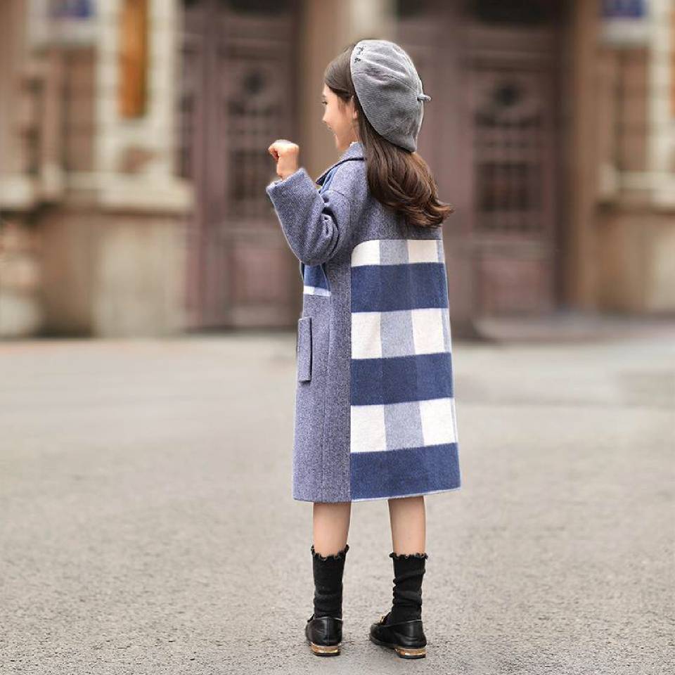 Baby jenter barn ull jakker kåpe vinter barn lang rutete småbarn jente yttertøy til jente 4 5 6 7 8 9 10 11 12 13 år