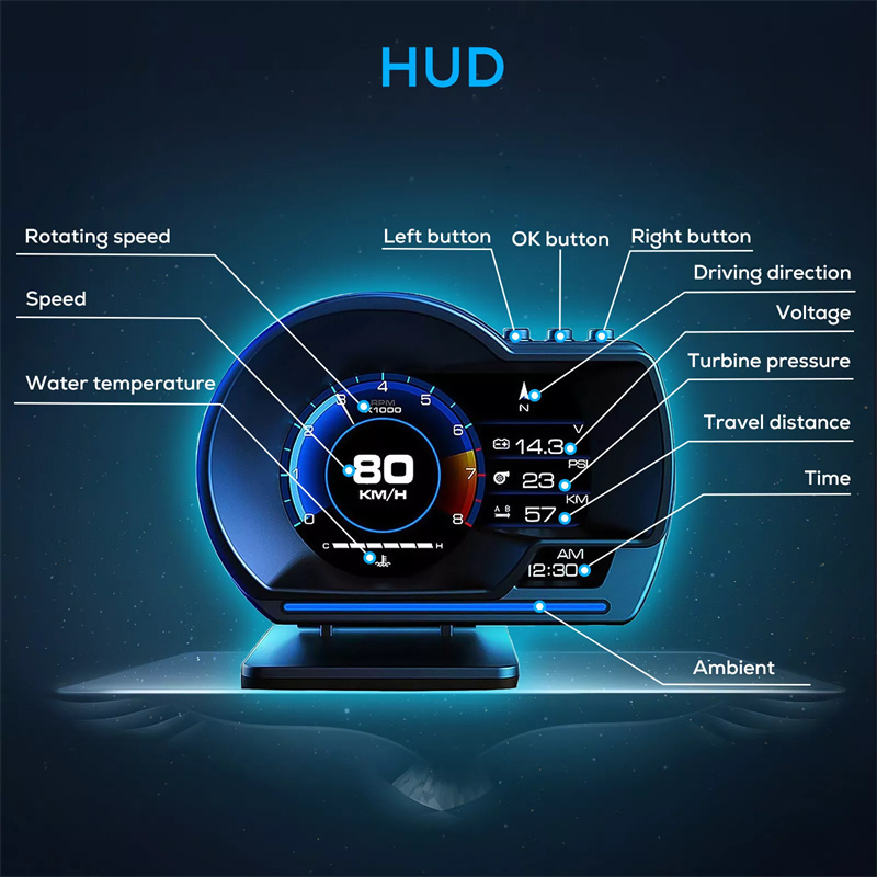 Universal obd2 & gps sistemas duplos medidor velocímetro head up display muti-função medidor de temperatura da água turbo acessórios do carro hud p6