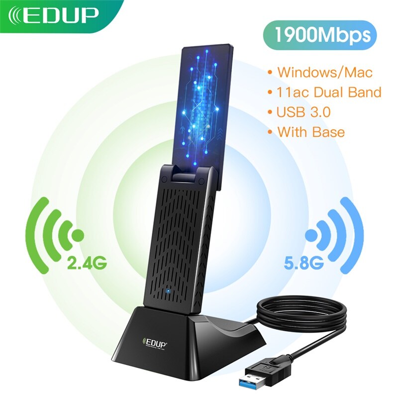 Edup Usb Wifi Adapter 1900Mbps 2.4G/5Ghz Antenne Usb 802.11ac Ethernet Wifi Dongle Usb Draadloze Netwerk kaart Pc Wifi Ontvanger: Default Title