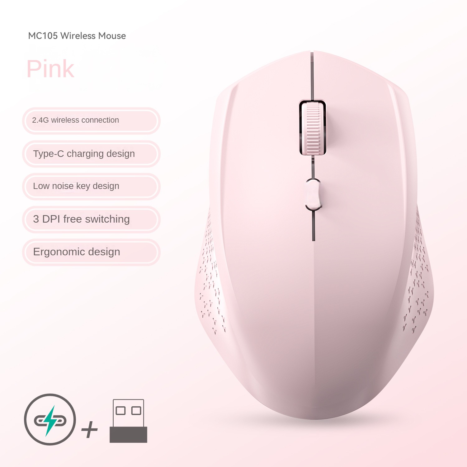 1600 DPI 2.4G/BT Dual Mode Wireless Mice Rechargeable Ergonomic Silent Bluetooth Mouse For Laptop/Notebook/iPad/Tablet/Mac book: Pink