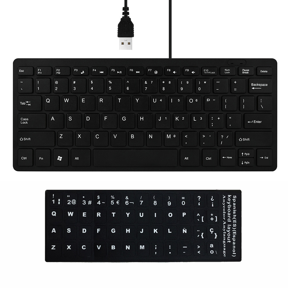 Ultracienka klawiatura przewodowa USB 2.0 Mini Multimedia 78 klawiszy PC Laptop klawiatura do gier z hiszpańską arabską rosyjską hebrajską naklejką: Beżowy