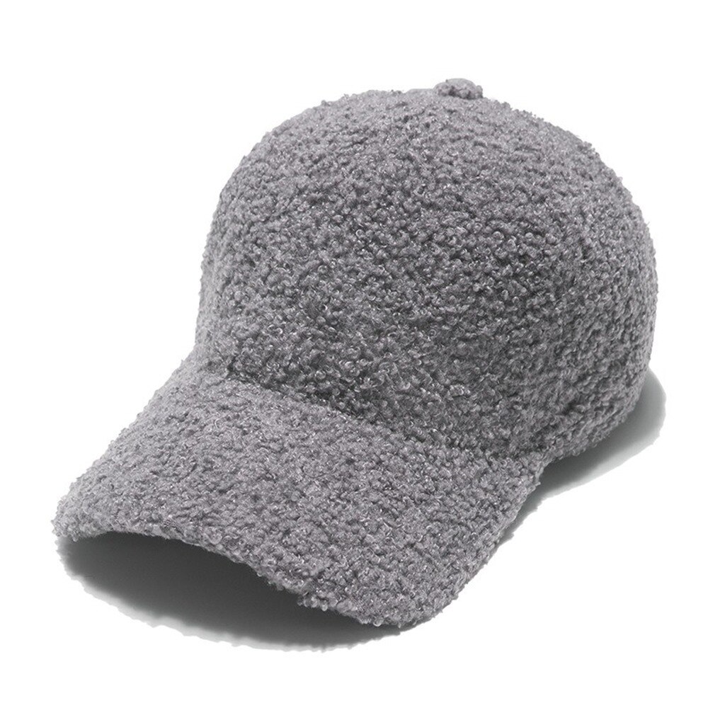 Autumn Winter Warm Lamb Hair Baseball Cap Lovely Plush Baseball Cap for Women: Grey