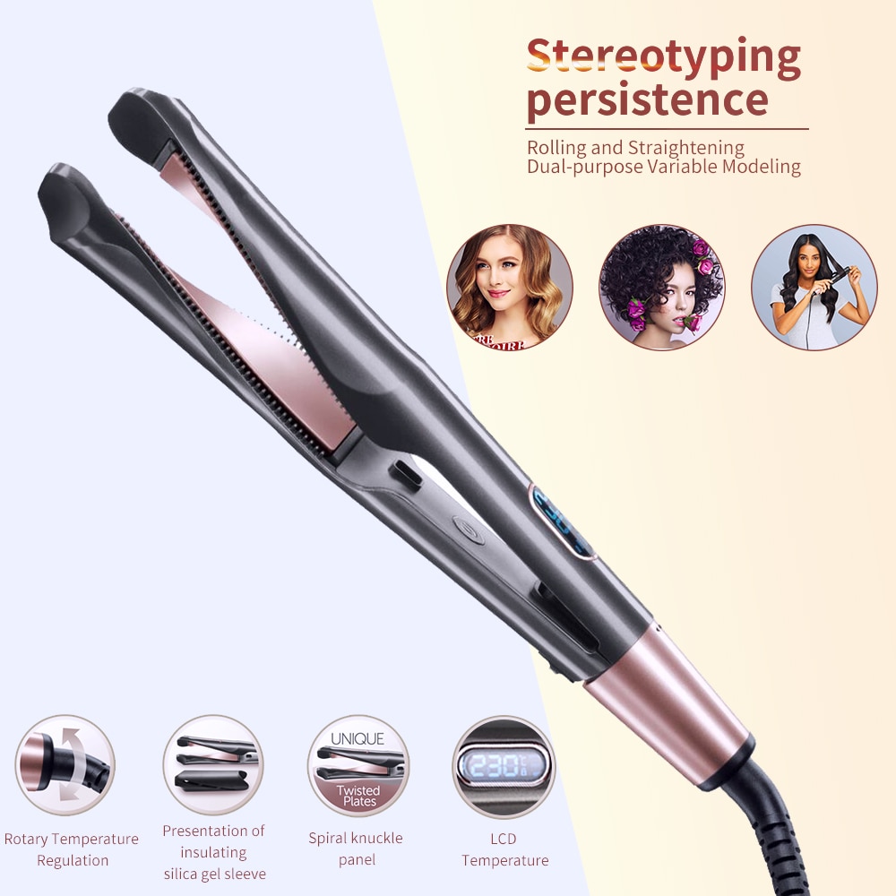 2 in 1 Twist Straightening Curling Iron Hair Straightner and Curler in One Dual Voltage Flat Irons: black / EU