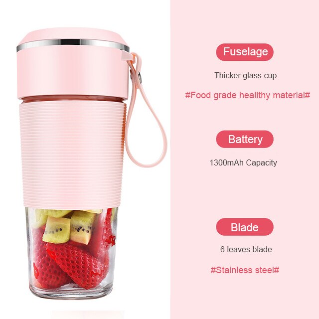 Handheld Blender Portable Mini Mixer Rechargeable USB Electric Juicer Lemon Orange Squeezer Fresh Juice Cup: pink 6 blade