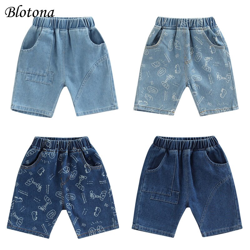 Blotona Little Boy Shorts, Elastic Waist Solid Color Denim Shorts with Pockets for Summer Spring Summer, 18Months-6Years