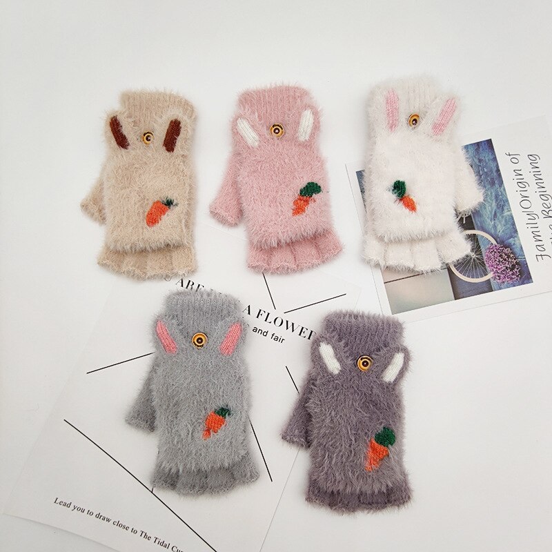 Girl Cute Clamshell Gloves Winter Warm Gloves Writing Half Piece Gloves