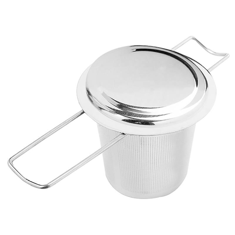 Gjenbrukbar 304 rustfritt stål te sil filter filter kurv folding te infuser kurv med lokk te sil til tekanne