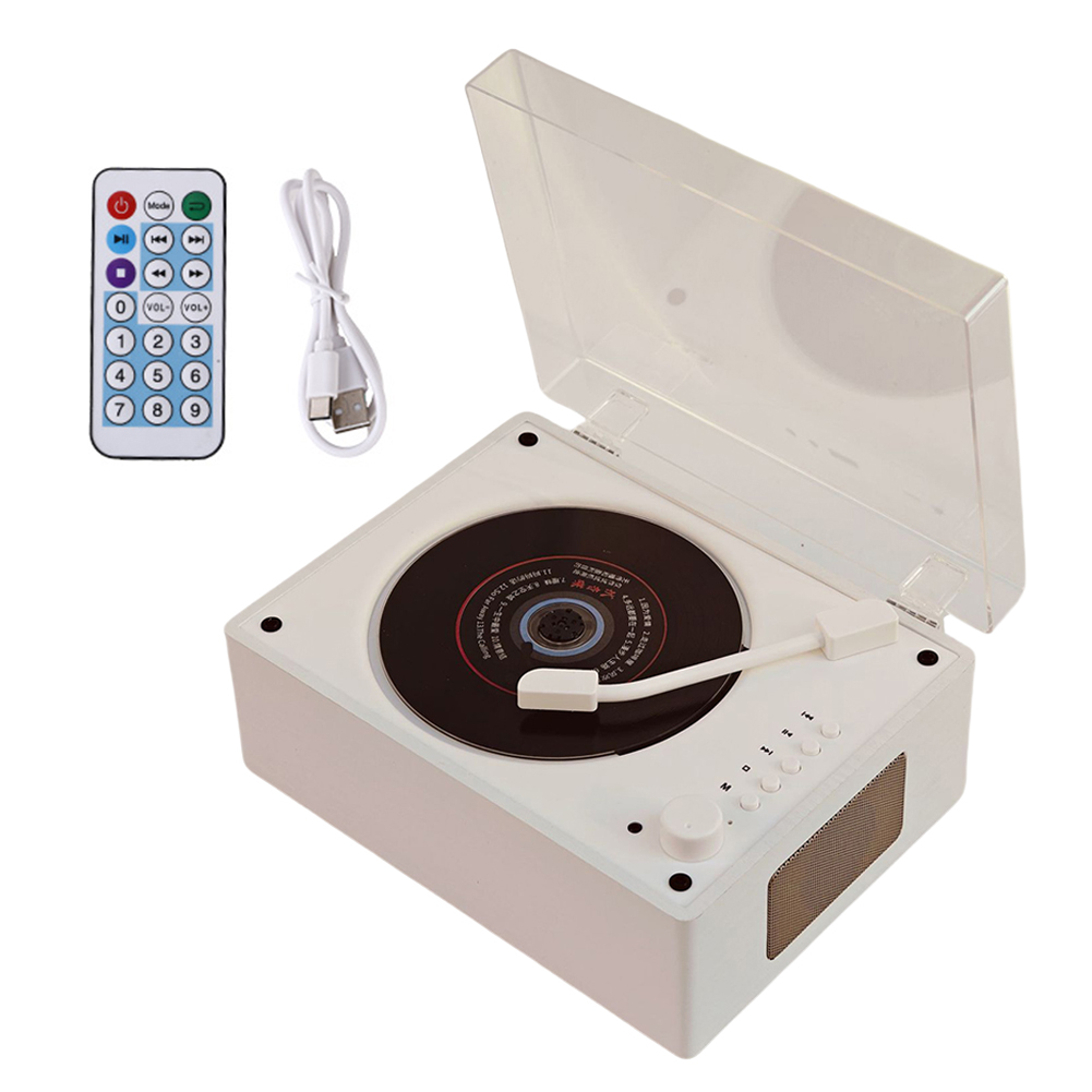 Rechargeable Retro CD Player Wireless Bluetooth 5.0 Speaker USB 3.5mm AUX Portable CD Player Home Music Player Desktop CD Player: WHITE