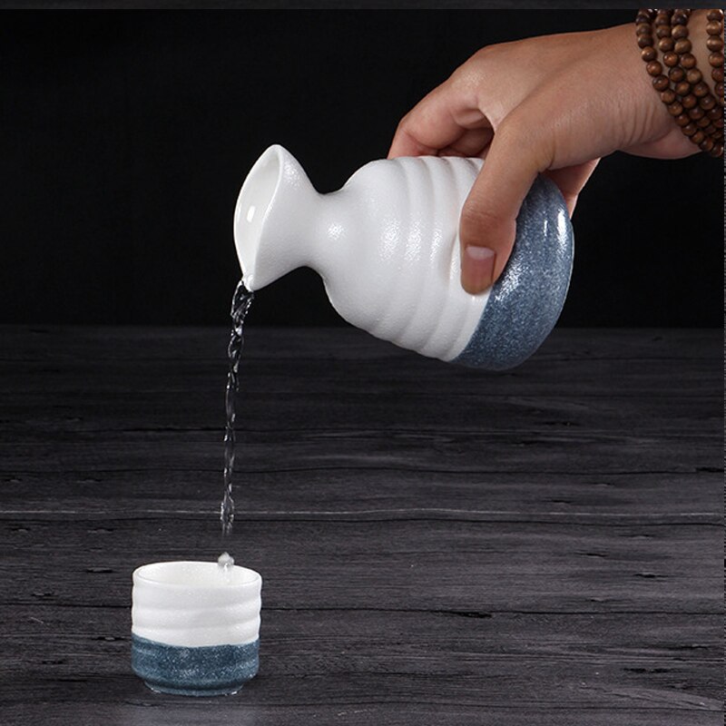 Bouteille de saké japonaise en céramique émaillée flocon de neige, pot chaud à vin, plateau, fiole en poterie, tasses, service à saké, service à vin blanc chinois