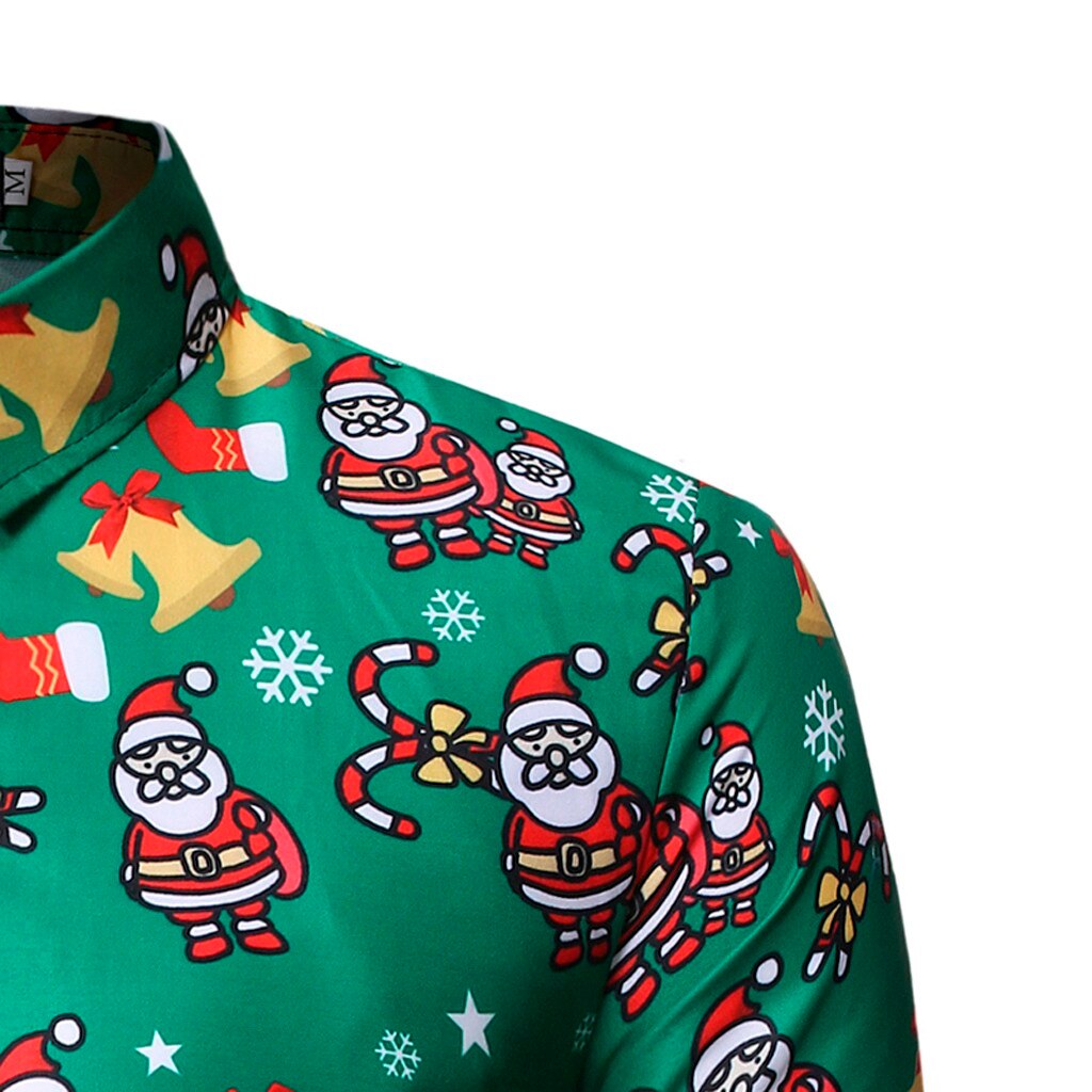 Feitong Kerstman Gedrukt Kerst Overhemd Mannen Toevallige Lange Mouwen Herfst Winter Groene Kerst Top Blouse Camisas Masculina