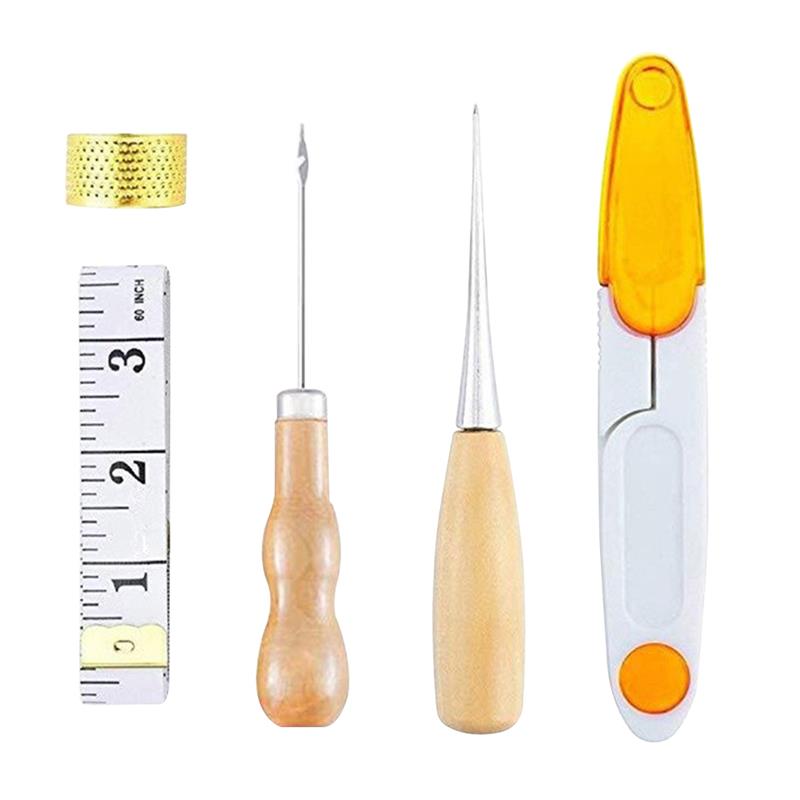 Hand Sewing Tool Set Leather Sewing Kit Thimble Needles Awl Thread Stitching Tools Assorted Set