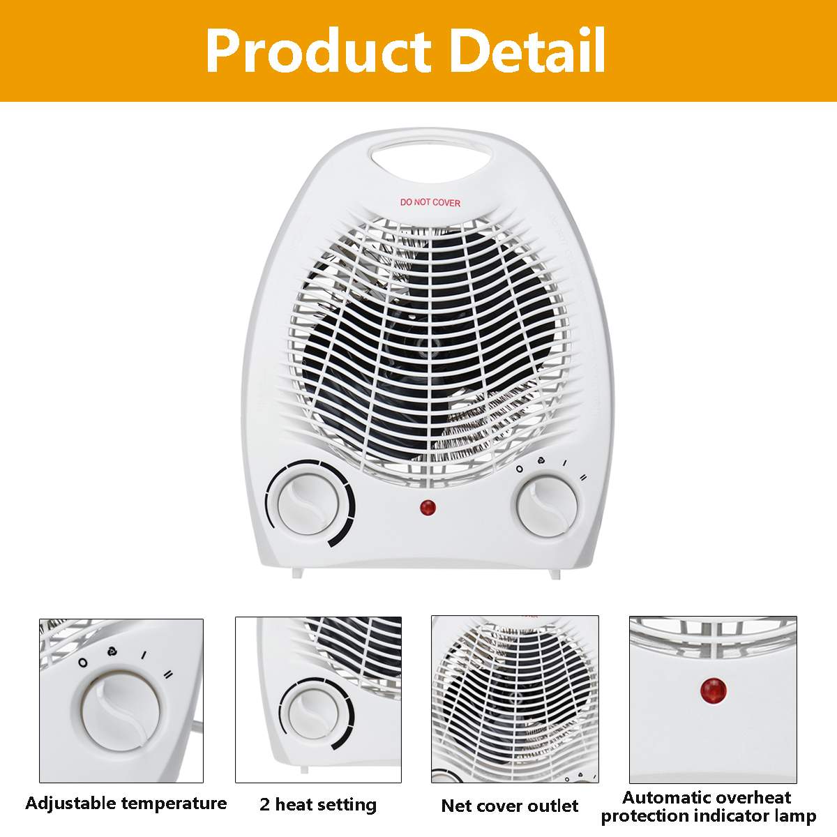 2000w elektrische kachelventilatoren voor thuiskantoor, desktop, warmeluchtverwarmer, 3 standen, instelbaar, stil, snel verwarmend, thermostaat