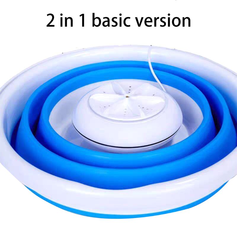 Foldable Mini Washing Machine Rotating Ultrasonic Turbines Washer USB Charging: 2 in 1