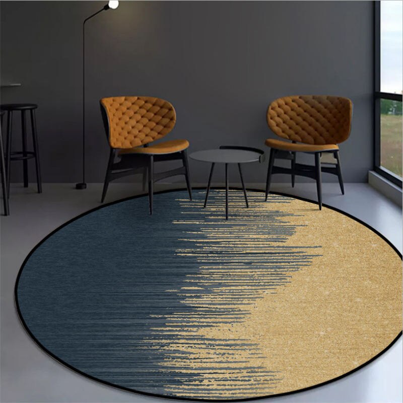 Hjem stue tæpper og nordisk abstrakt blåt guld mønster skridsikkert rundt tæppe juletæppe 100%  polyesterfiber