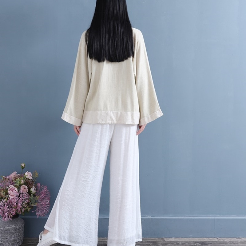 Online Chinese Store Women Clothes Chinese Shirt Blouse Qipao Long Flare Sleeve Baggy Clothes For Women Hanfu 10064