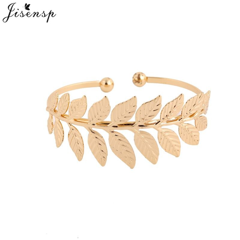 Bohemian Gold Color Big Leaf Open Bangles for Women Girls Jewelry Punk Feather Leaves Charm Bracelets Adjustable: SZ062G