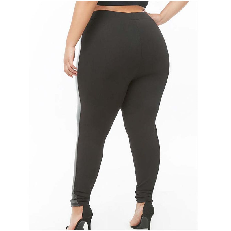 Plus size højtaljet fitness leggings efterår slankende 4xl 5xl sort pu læder patchwork legging anti cellulite bukser til kvinder