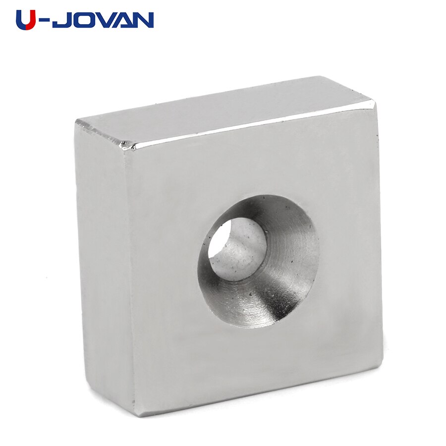 U-JOVAN 1 stks 40x40x20mm Gat 8mm Blok Super Sterke Zeldzame Aarde Neodymium Magneten Permanente magneet 40*40*20-8mm