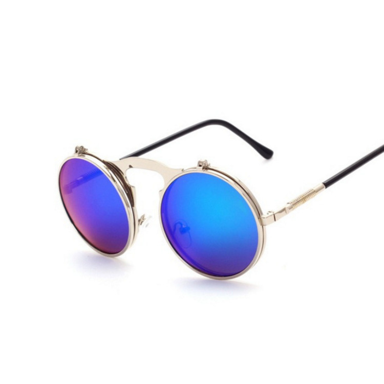 Gafas de sol redondas con tapa Retro para hombre y mujer, lentes de sol de estilo Steampunk de Metal, lentes transparentes circulares dobles para hombre y mujer: Verde