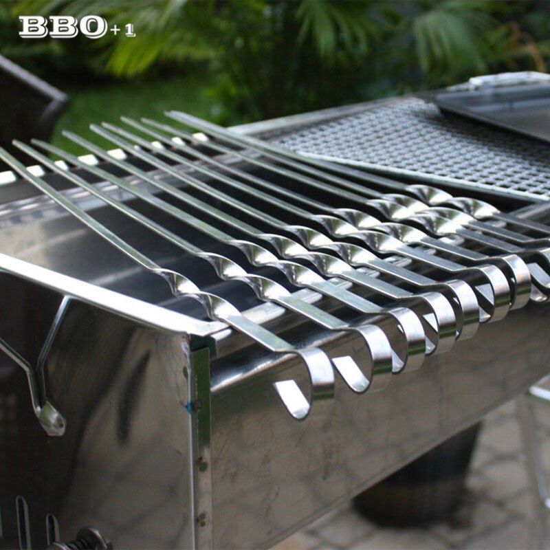 6Pcs 45Cm/17.7 ''Rvs Spies Bbq Gegrilde Spiesjes Barbecue Shish Kabob Naald Vork W/ring Tip Handvat Barbeque Gereedschap