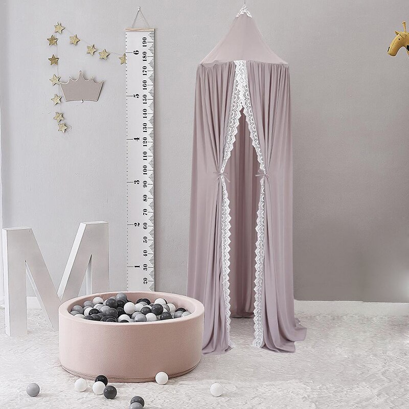 Kid Giocare Tenda Casa Rotonda Letto A Baldacchino per la Ragazza Del Bambino Culla Letto Tenda con Pizzo Cupola Appeso Camera Dei Bambini Dossel rosa/Bianco/Grigio