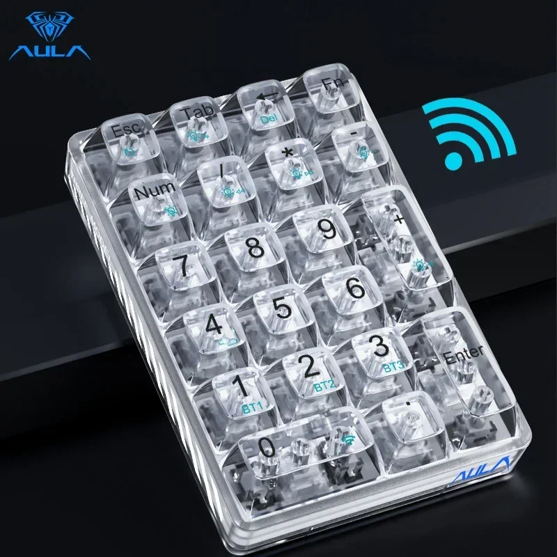 AULA F21 Wireless Numeric Keypad White Backlight Transparent Mini Numeric Keyboard 21 Keys Bluetooth Mechanical Gamer NumberPad: Olive