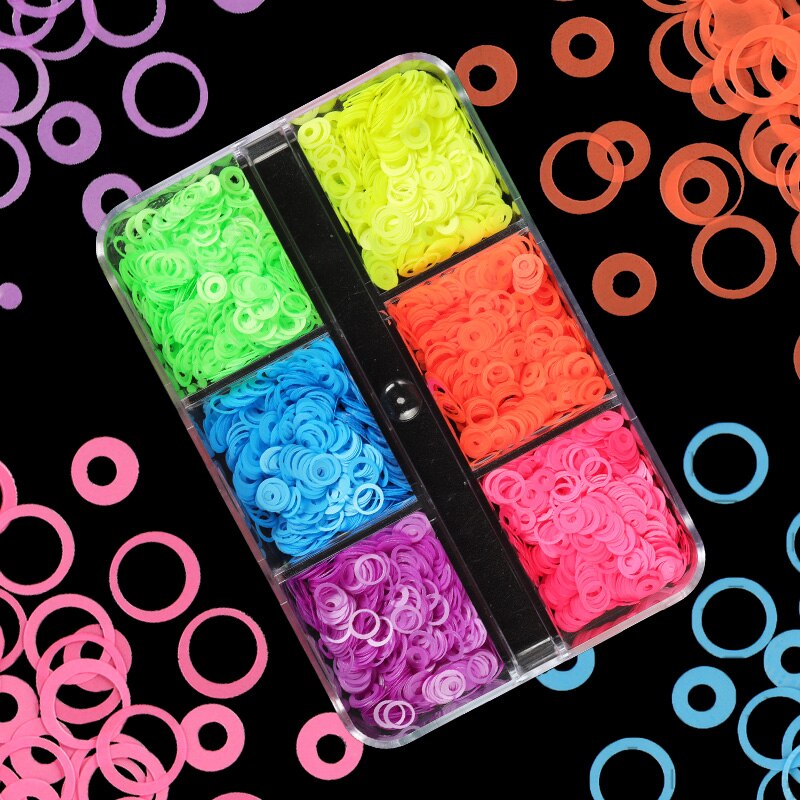 Neon- Herz Schmetterling Nagel Pailletten einstellen Irridescent Stern Blume 3D Charme Flocken Dekoration für Nagellack funkeln Zubehör: 6G-YGYQ