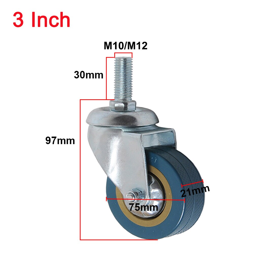4/1Pcs 3/4 Inch Zwenkwielen Wielen Zware M10/12X30Mm Schroefdraad Stem Geen noise Wielen Voor Karren Werkbank Apparatuur
