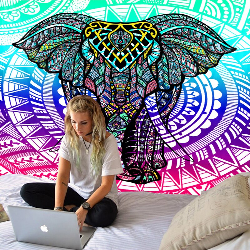 Indian Elephant Tapestry Mandala Bohemian Wall Tapestry Art Deco Blanket Curtain Bedroom Living Room Decoration Boho Hippie