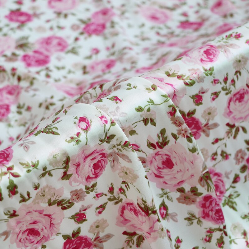 100cm * 120cm Rose Bloemenprint Satijnen Doek Materiaal Roze Bloemenprint Nachtkleding Jurken Stoffen Patchwork Ticidos