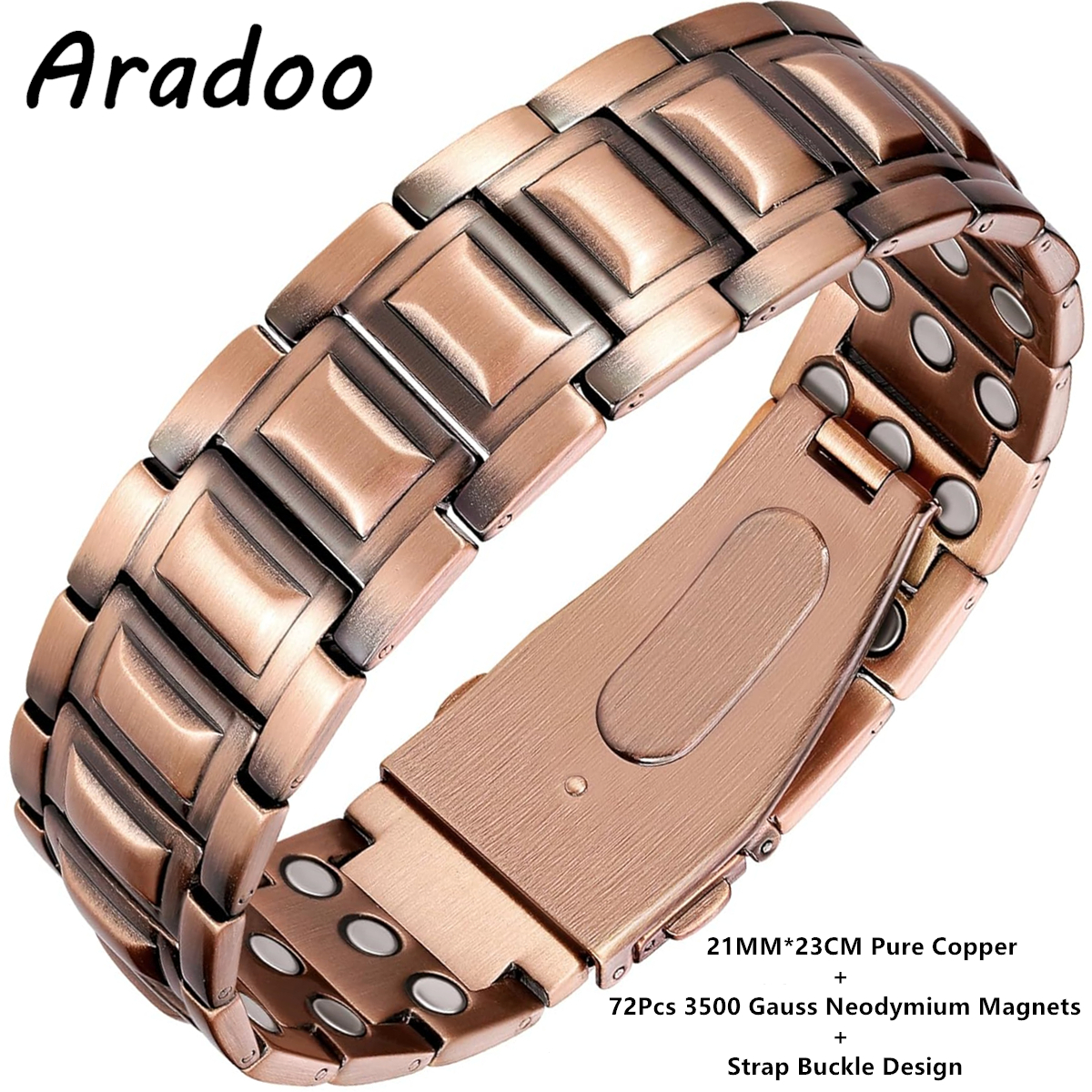 ARADOO koperen armband voor heren titanium staal 3x sterkte magnetische premium vouwsluiting armbanden: Reddish Brown