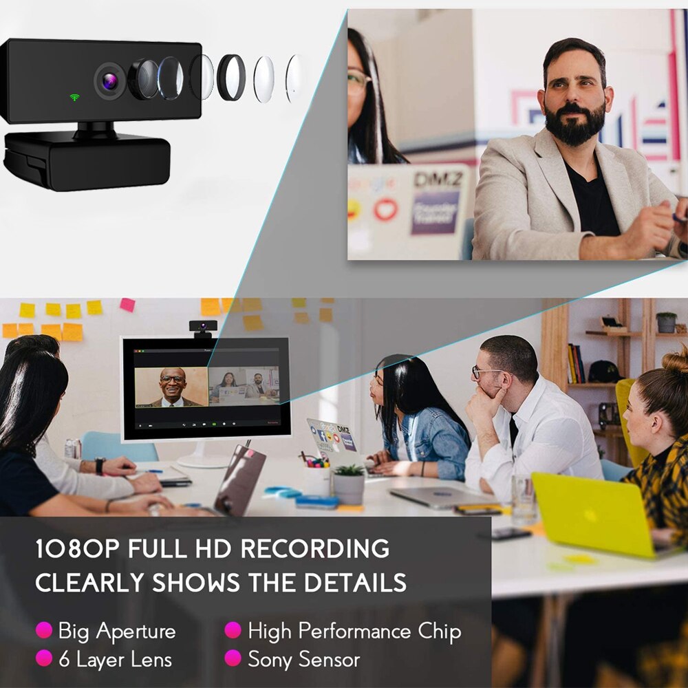 1080P HD USB 2.0/3.0 Webcam with Bulit-in Microphone For PC Desktop Video Camera for Telework Studying Conference Recording