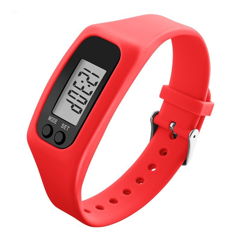 Pedometer Watch With LCD Display Walking Fitness Wristband Digital Step Count: Red