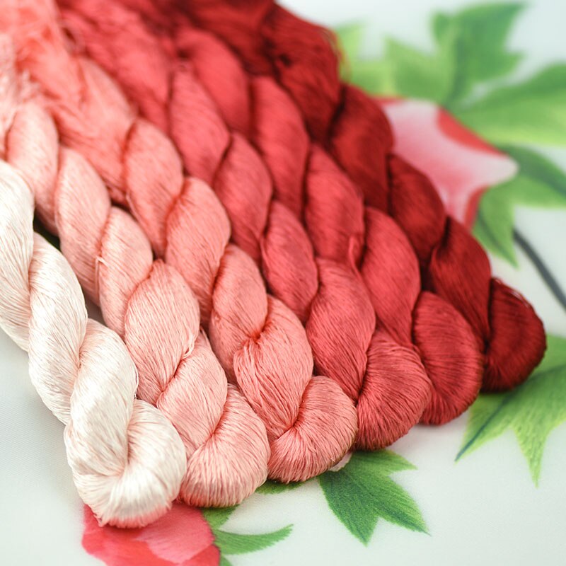 Hilo de seda para bordar, 100% seda, bordado a mano, punto de cruz, rojo sandía: 6 colors