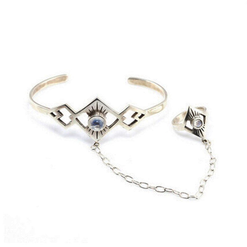 Pulseras huecas chapadas en plata antigua para mujer, brazaletes ajustables con anillo para el dedo, brazaletes para el brazo, joyería de: Antique Silver