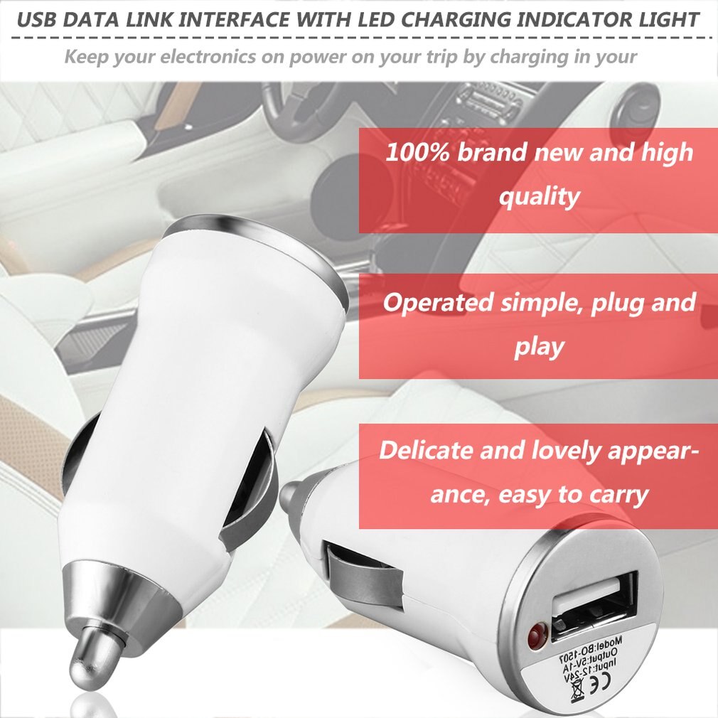 USB Car Charger Charging Power Adapter Input 12-24V DC Output 5.0V 1000mA for Apple iPod Touch For iPhone 4 3G 4G 4S