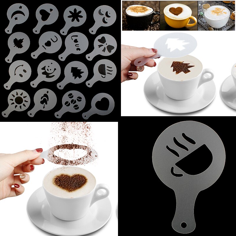 16Pcs Koffie Latte Cappuccino Barista Art Stencils Cake Stofdoek Sjablonen Koffie Gereedschap Accessoires Gusto Nespresso Zavarnik Dolce