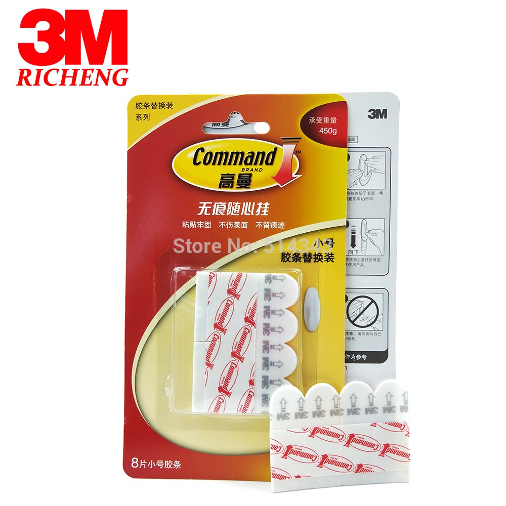 2 Packs Small Size Command Strips White Double Sided Adhesive Tape With Rehang Holds strongly and Remove clean 8pcs/pack