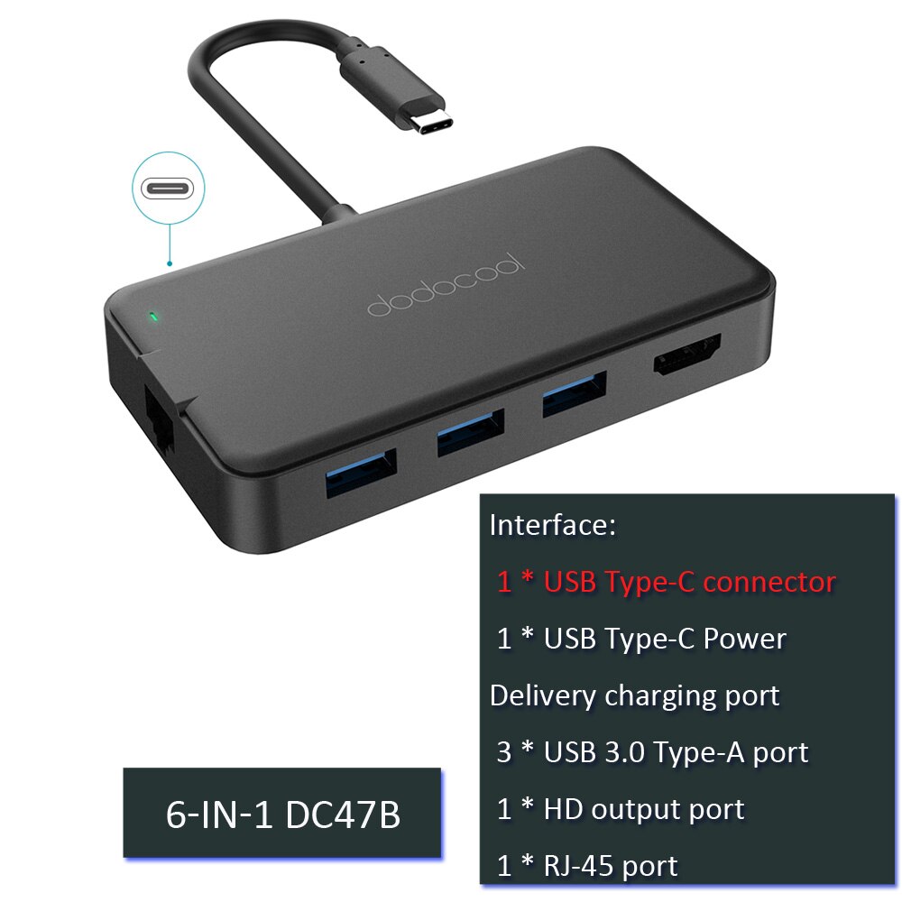 dodocool usb hub usb 3.0 hub type c usb c hub with HDMI Adapter Dock for macbook pro accessories USB-C 3.1 Splitter: 6 in 1 DC47B