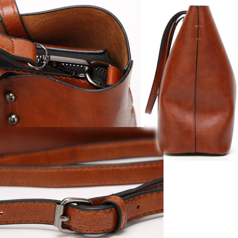 Dametaske skuldertaske pu messenger taske tote bag bucket taske mor taske ensfarvet indkøbstaske big bag trend