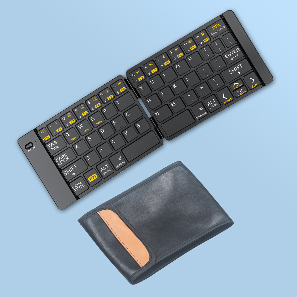 Foldable Wireless Keyboard Ultra Slim Bluetooth Keyboard Rechargeable Portable Folding Keyboard for Tablet Laptop: Navy Blue