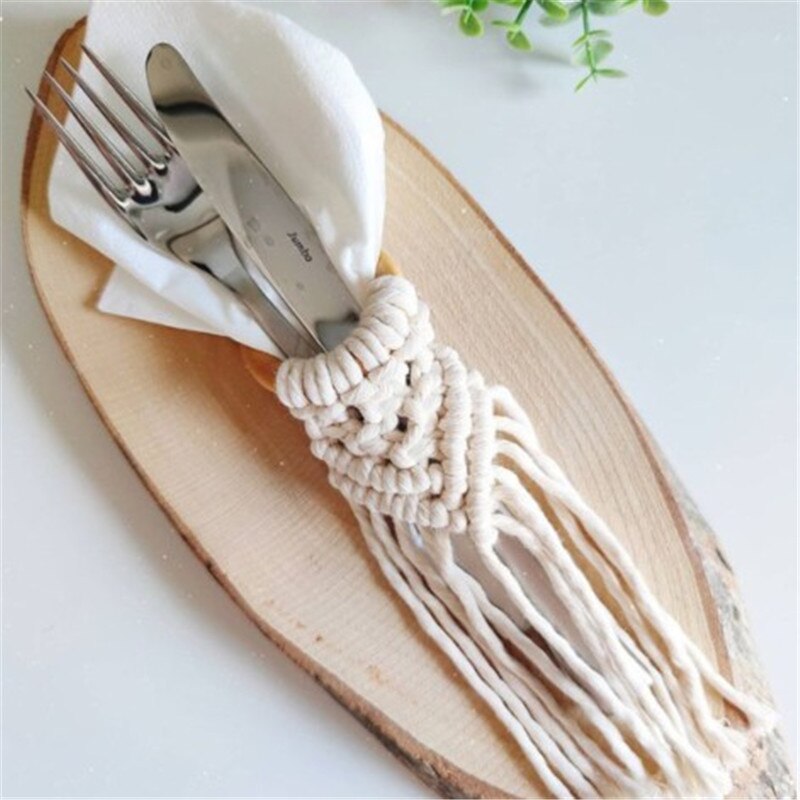 Servilletero de macramé con cuerda de algodón, servilletero europeo hecho a mano, Decoración de mesa de cena, manualidades, suministros para de boda, decoración, 2 uds.: c